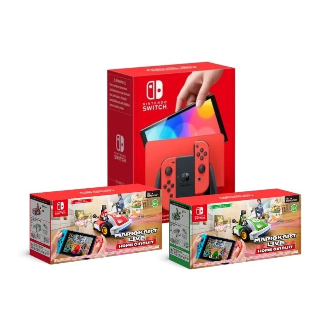 Nintendo Pack Switch Edición Mario OLED Roja + Mario Kart Live: Home Circuit (Edición Mario o Luigi)