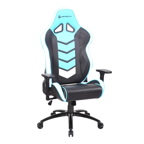 Newskill - Silla Gamer Kaidan, Altura Ajustable, Respaldo Reclinable 180º, Reposabrazos 3D Regulable, PU Transpirable + Carbón, Pistón Gas Clase 4, Hasta 150Kg, Cojín Lumbar y Cervical, Color Azul